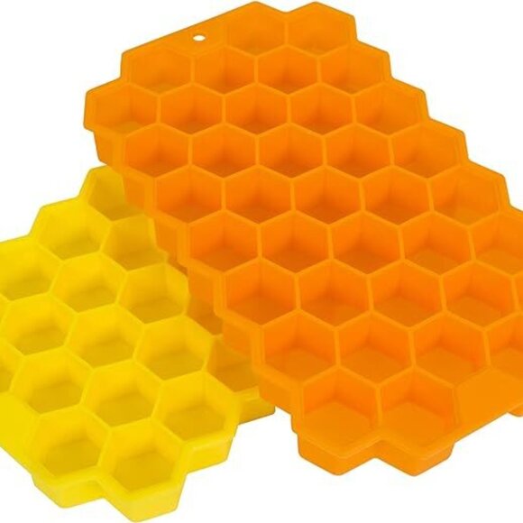 NEW Bee Chill Silicone Set of 2 Ice Trays for Hexagonal Ice, Yellow and Orange - Picture 4 of 7